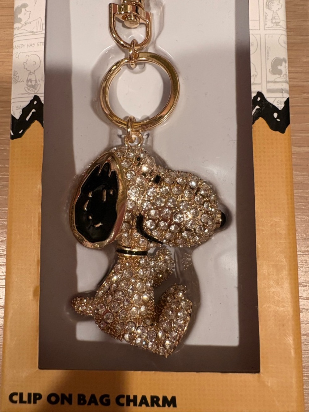 Peanuts Snoopy Gold  Crystal Dog Keychain Clip-On Bag Charm